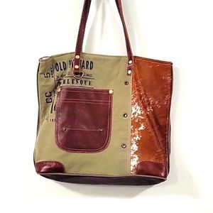 Canvas and Cowhide Tote Bag